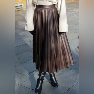 Zara Brown Satin Effect Pleated Skirt